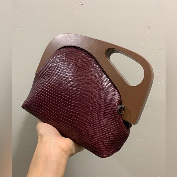 Handmade Genuine Embossed Leather Wooden Frame Clutch/Crossbody/Evening Bag - Picture 8 of 14